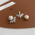 Micro Pave Zircon Leaf Flower Copper Glass Pearl Drop Earrings Two Way Luxury Style