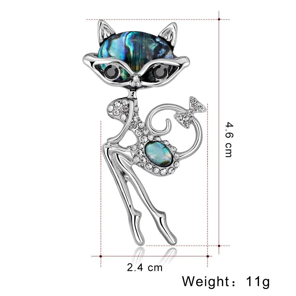 Cute Mother Of Pearl Fox Brooch With Rhinestone Zircon Accents, Elegant Alloy Lapel Pin Gift For Women