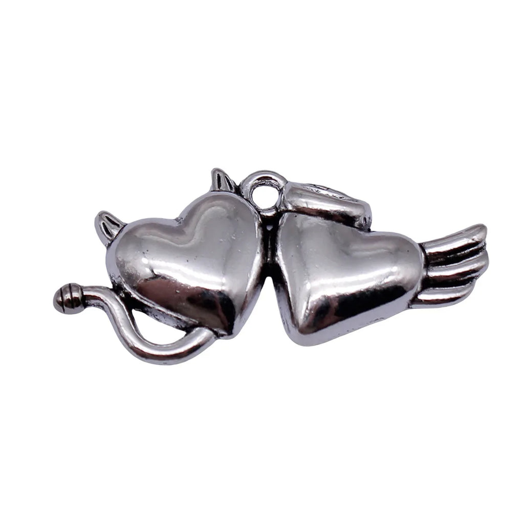 39x18mm 3.9g Antique Silver Zinc Alloy Angel Devil Heart Charm Pendant for DIY Gothic Jewelry Making