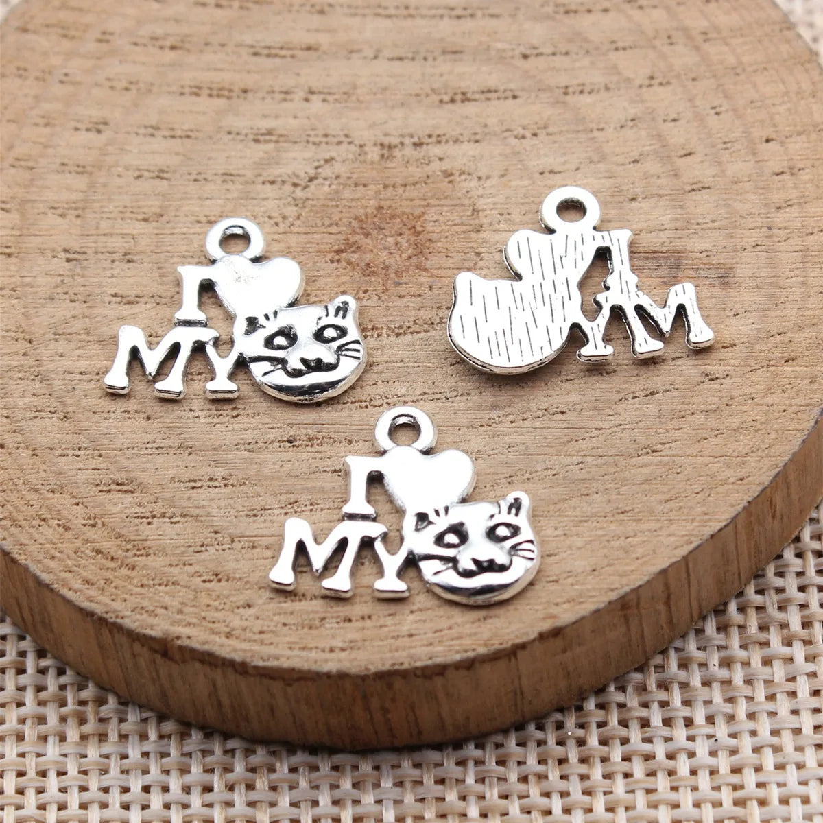 17x14mm 0.88g Antique Silver Zinc Alloy I Love My Cat Charm Pendant for DIY Pet Jewelry Making