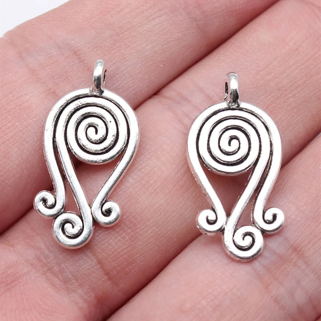 27x12mm 1.1g Antique Silver Zinc Alloy Spiral Swirl Charm Pendant for DIY Necklace Earring Making