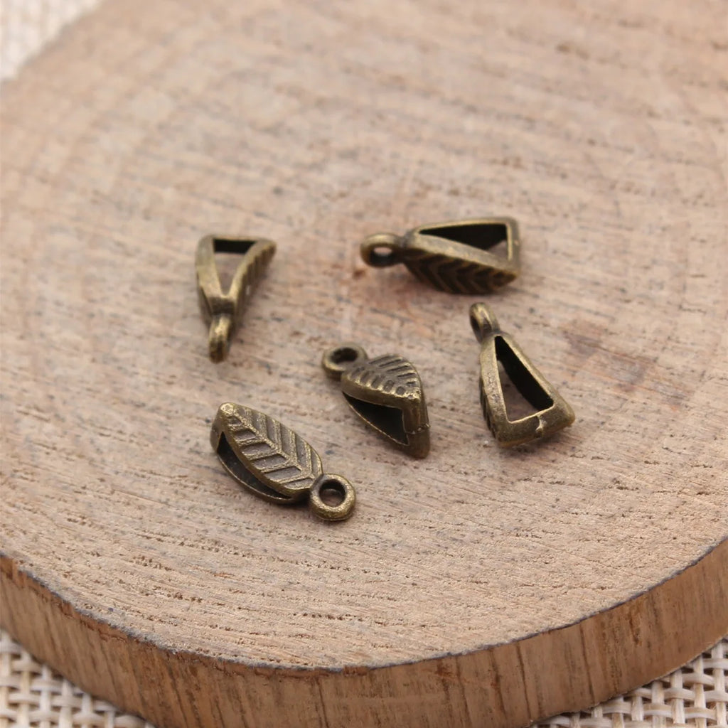 10x5x4.2mm 0.35g Multicolor Zinc Alloy Leaf Three-Hole Bail Pendant for DIY Necklace Bracelet Making