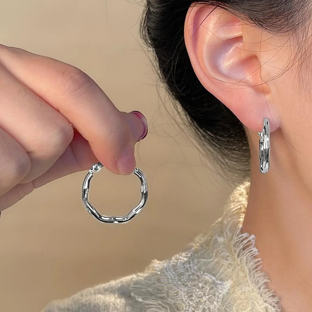 Sweet Cool Geometric Round Copper Hoop Earrings Fashion Commuter Versatile Jewelry