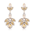 Luxury Emerald Crystal Rhinestone Leaf Drop Earrings, Long Bohemian Alloy Dangle Jewelry For Wedding Party Gift