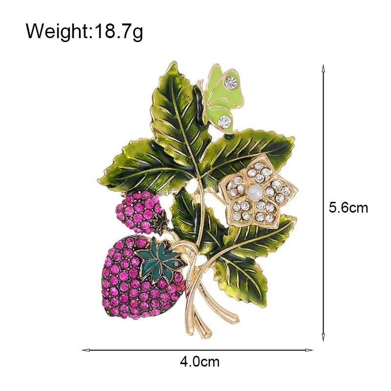 Cute Rhinestone Strawberry Alloy Brooch Collection, Elegant Fruit Corsage Lapel Pin For Suit Accessory Gift