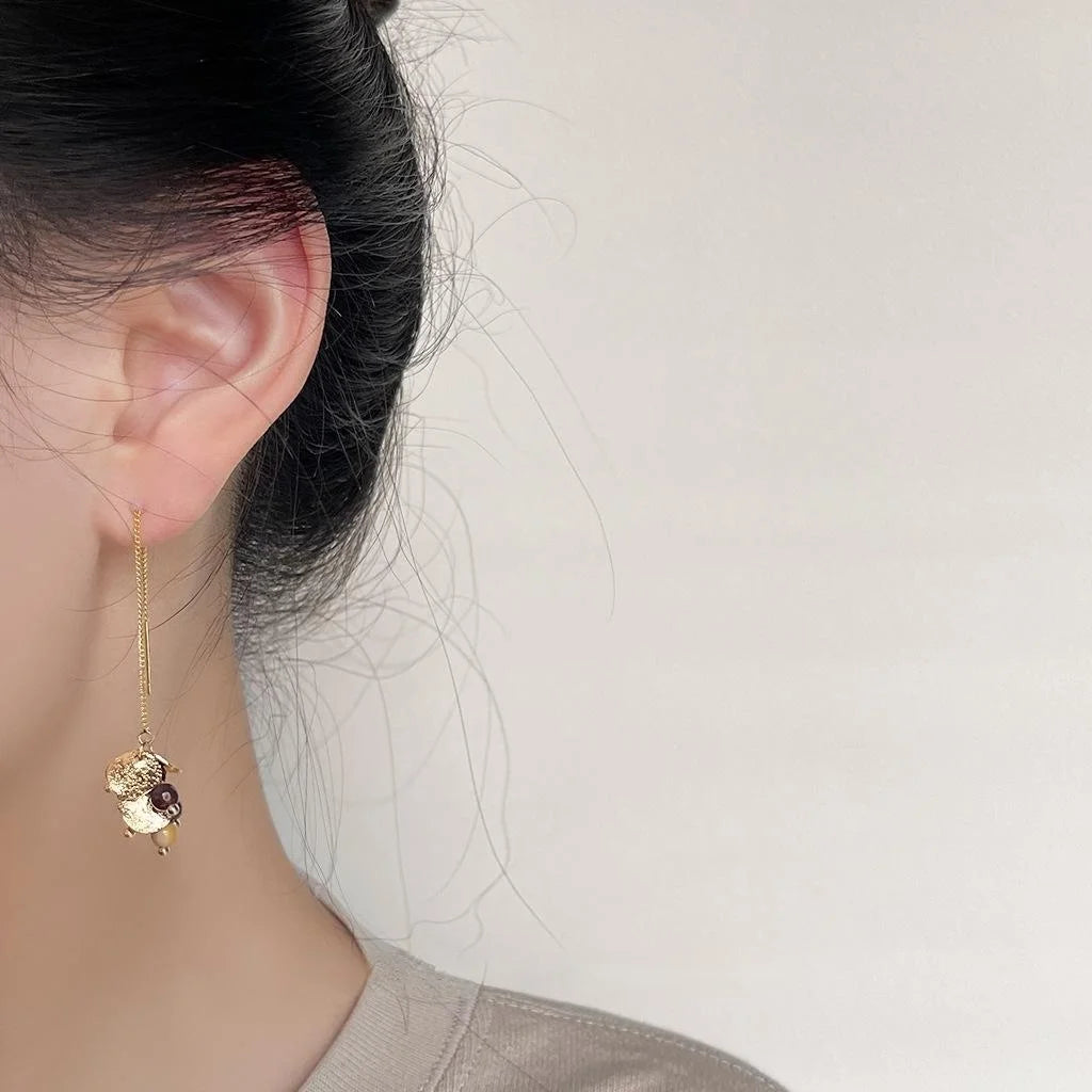 Original Design Handmade 14K Gold Plated Copper Leaf Drop Earrings Vintage Palace Style