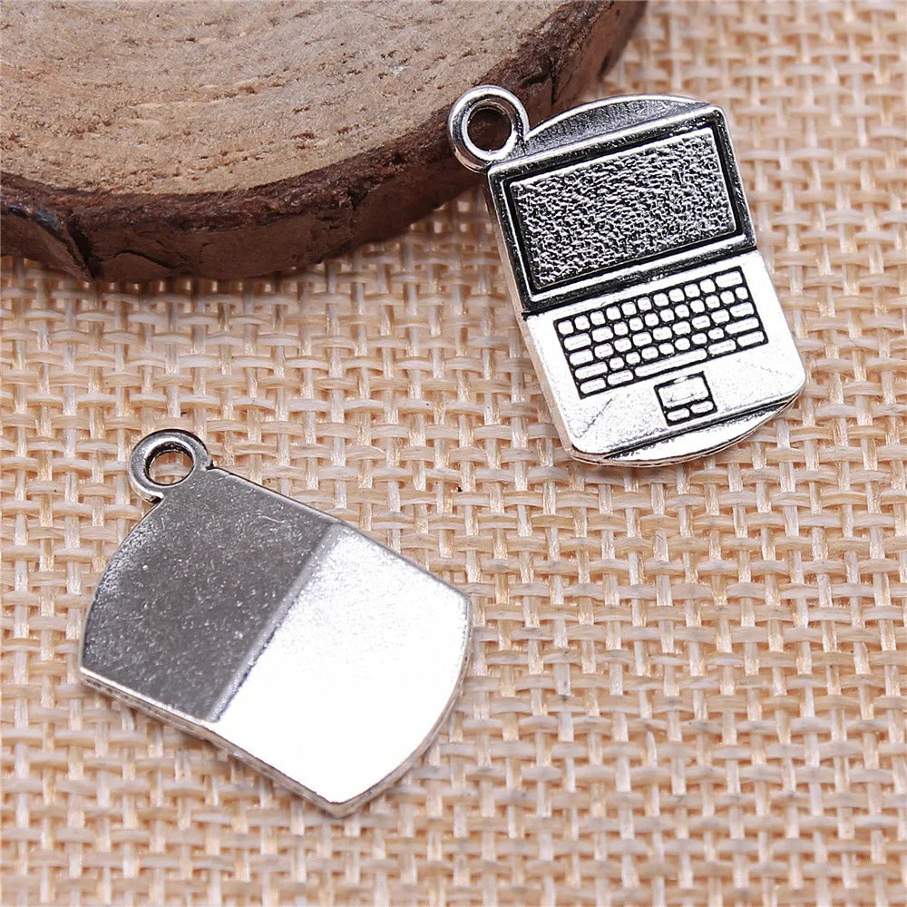 21x13mm 2.3g Antique Silver Zinc Alloy Laptop Computer Charm Pendant for DIY Tech Theme Jewelry Making