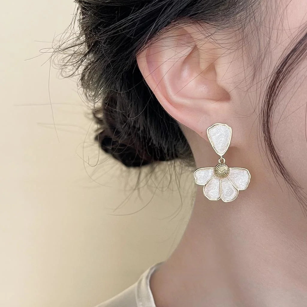14K Gold Plated Copper Daisy Enamel Drop Earrings, Sweet Summer Vacation Floral Jewelry