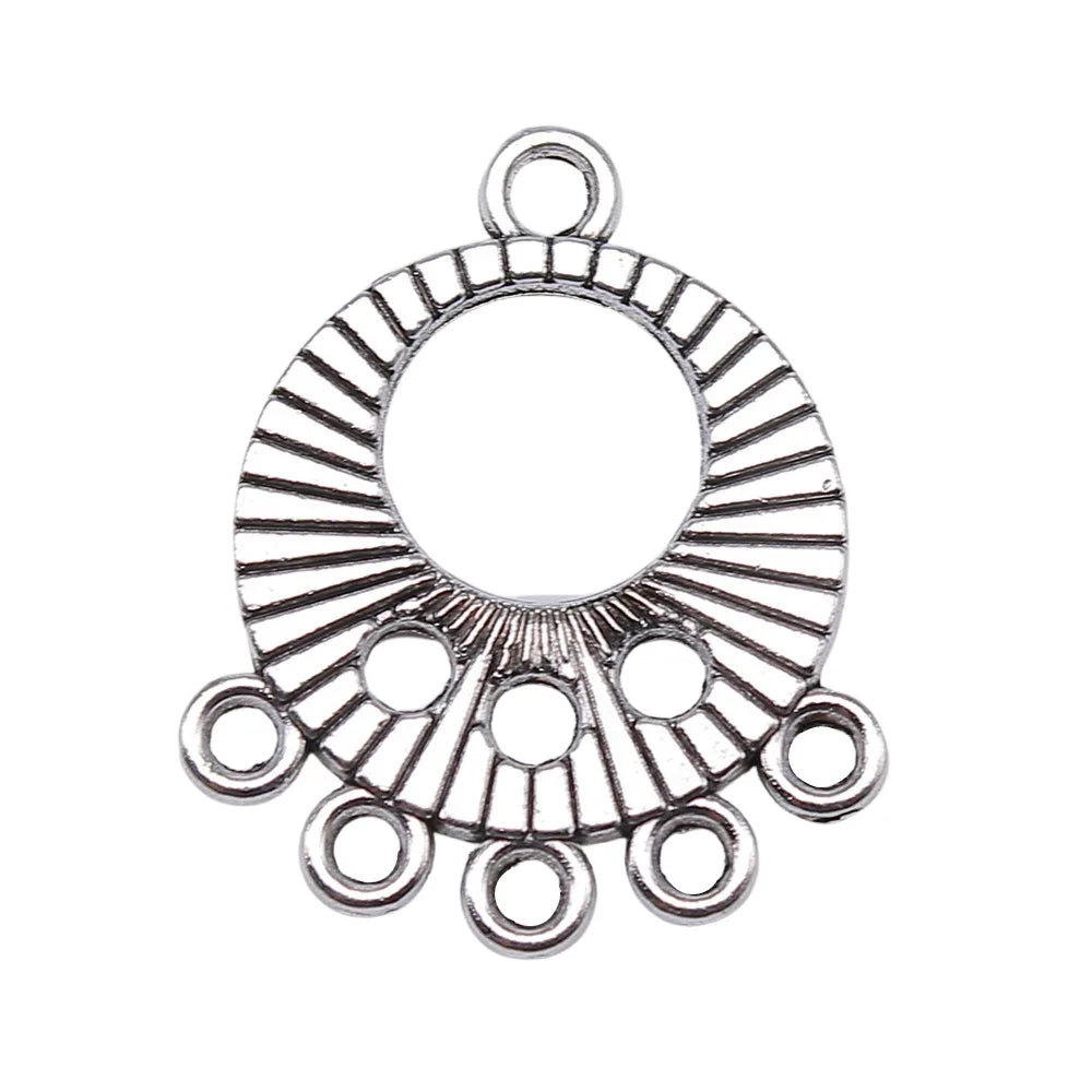 28x23mm 1.9g Vintage Zinc Alloy Round Multi Hole Earring Connector Charms for DIY Earring Making
