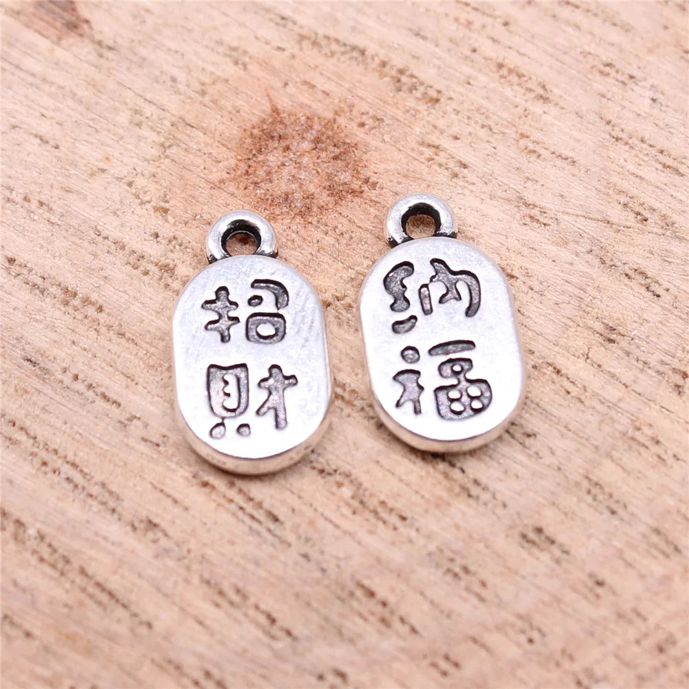 13x8mm 0.8g Multicolor Zinc Alloy Chinese Fortune Blessing Charm Pendant for DIY Necklace Bracelet