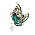 Elegant Green Rhinestone Butterfly Brooch With Faux Pearl Dangle, Alloy Lapel Pin Corsage Gift