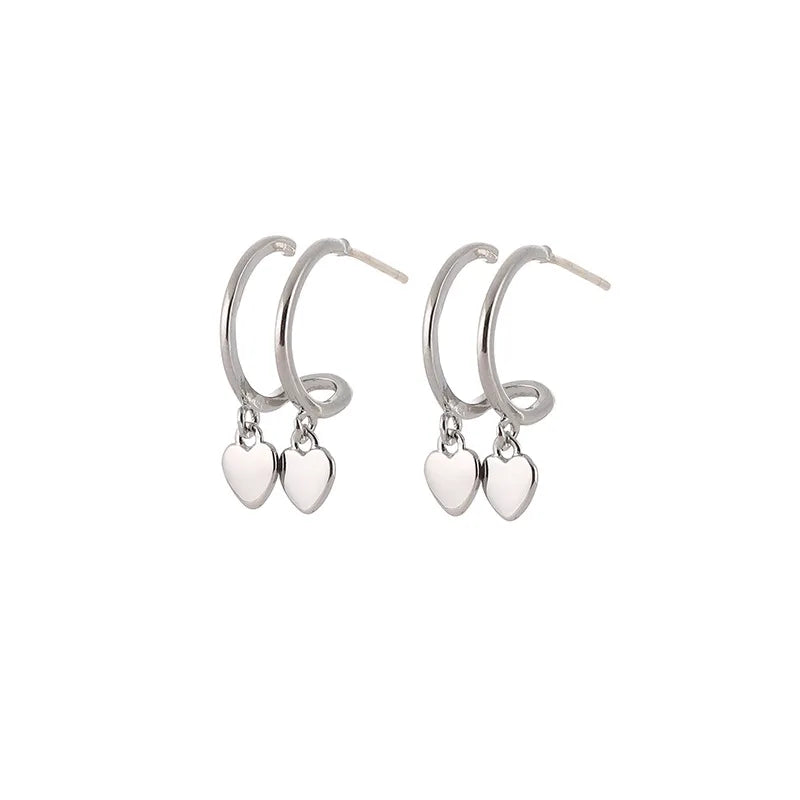 Elegant Silver Alloy Spiral Coil Heart Drop Stud & Clip On No Piercing Women's Fashion Earrings