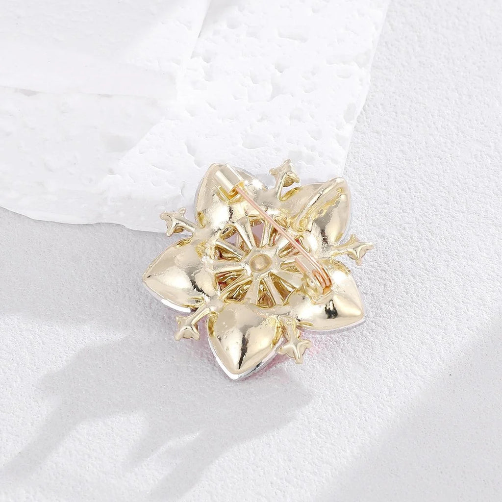 Luxury Purple Glass Crystal Camellia Flower Brooch With Rhinestones, Elegant Lapel Pin Corsage Suit Accessory