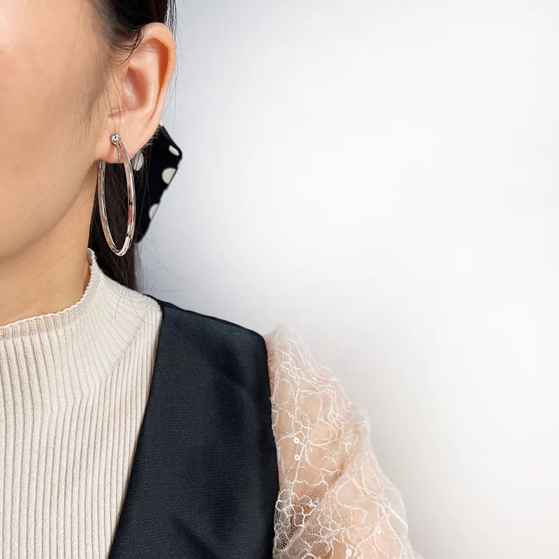 Luxury Twisted Silver Alloy Oversized Round Hoop Stud & Clip On No Piercing Statement Earrings