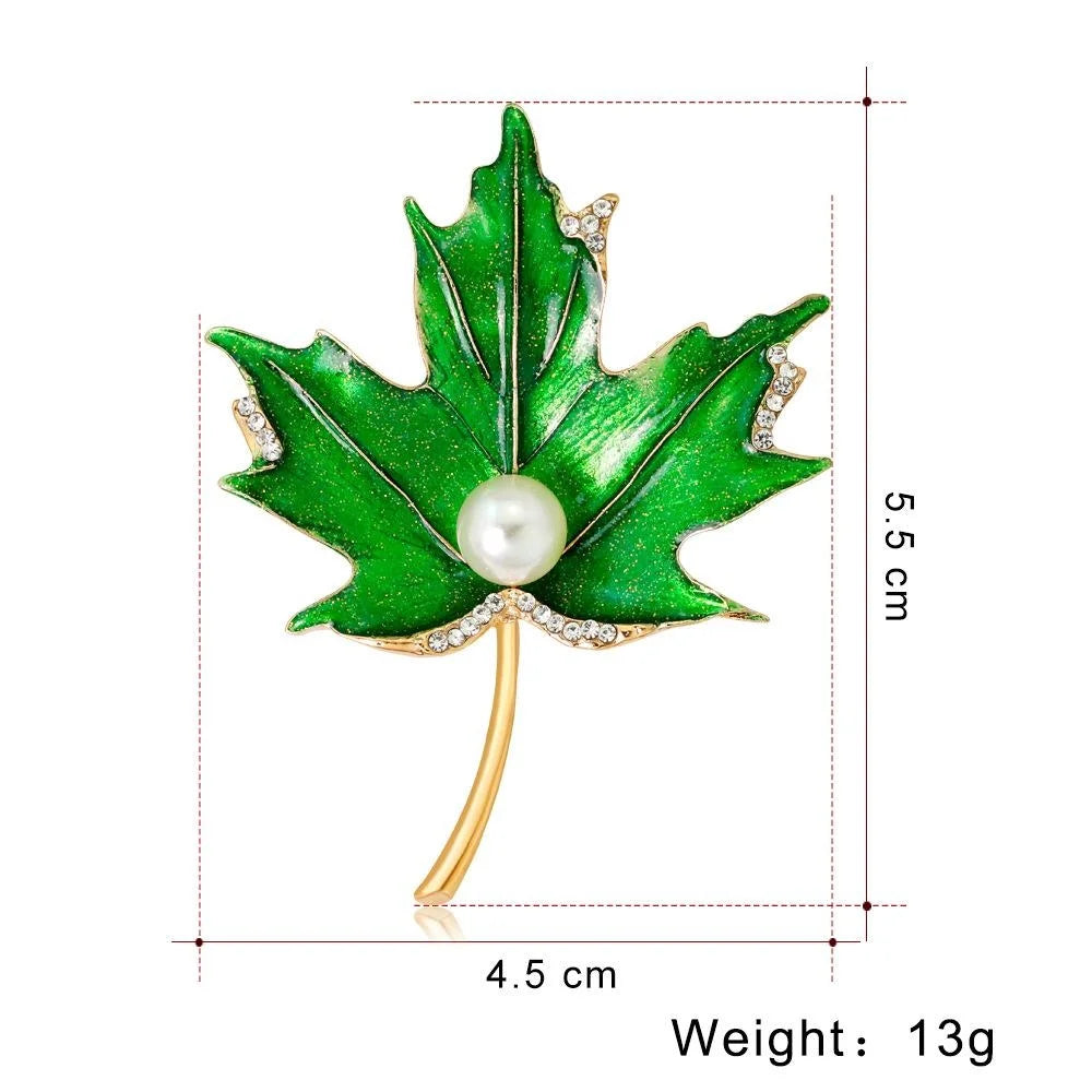 Elegant Orange Enamel Maple Leaf Brooch With Rhinestones And Pearl, Alloy Lapel Pin Corsage Suit Accessory