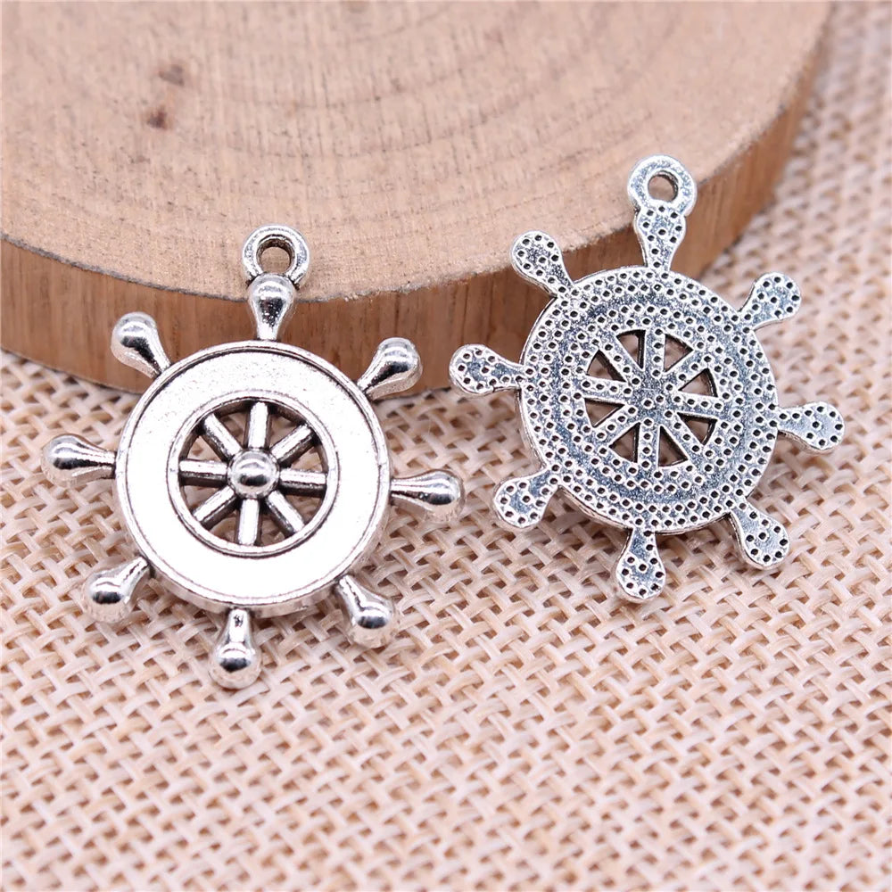 27x22mm 2.83g Antique Silver Tone Zinc Alloy Rudder Charm Pendant for Nautical DIY Jewelry Making