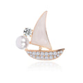 Elegant Nautical Enamel Sailboat Brooch With Rhinestones And Pearl, Alloy Lapel Pin Suit Accessory Gift
