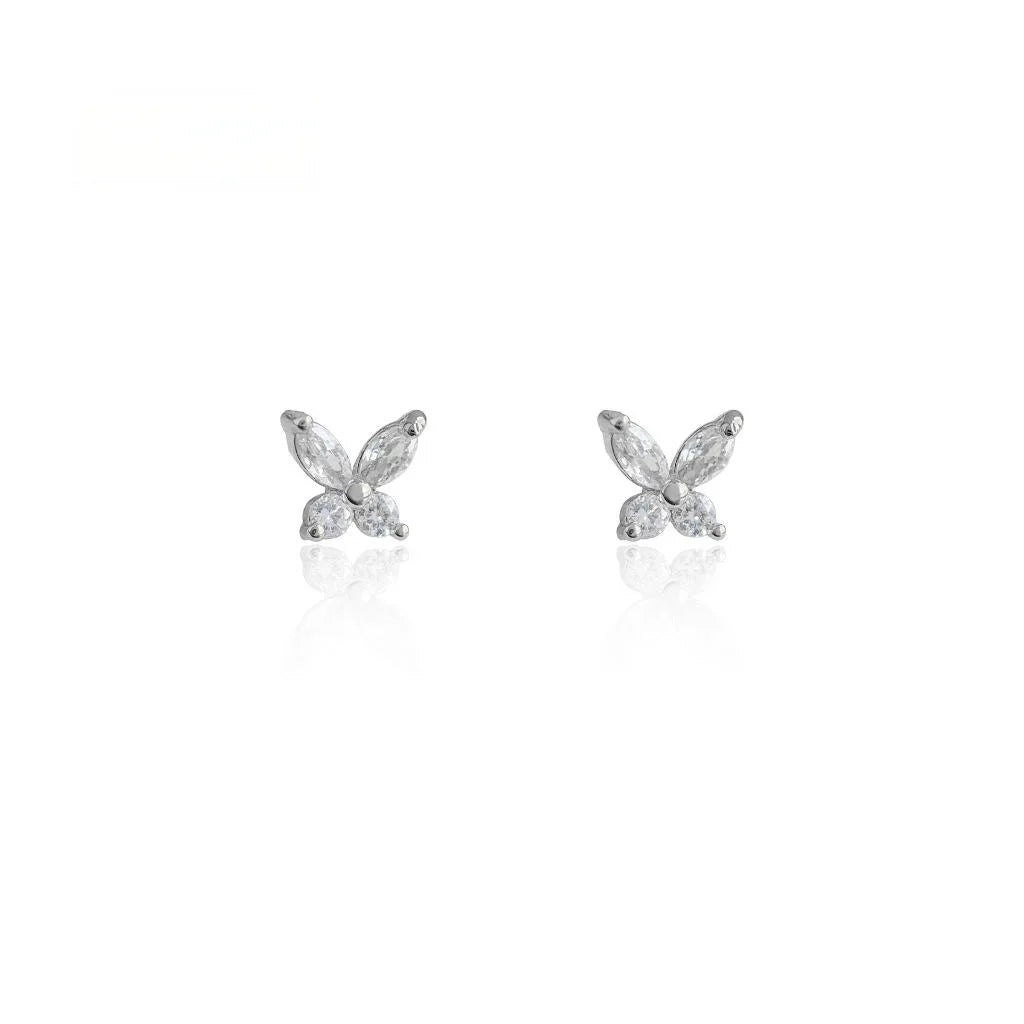 Thickened 18K Gold Plated Copper Micro Pave Zircon Butterfly Stud Earrings Light Luxury Minimalist