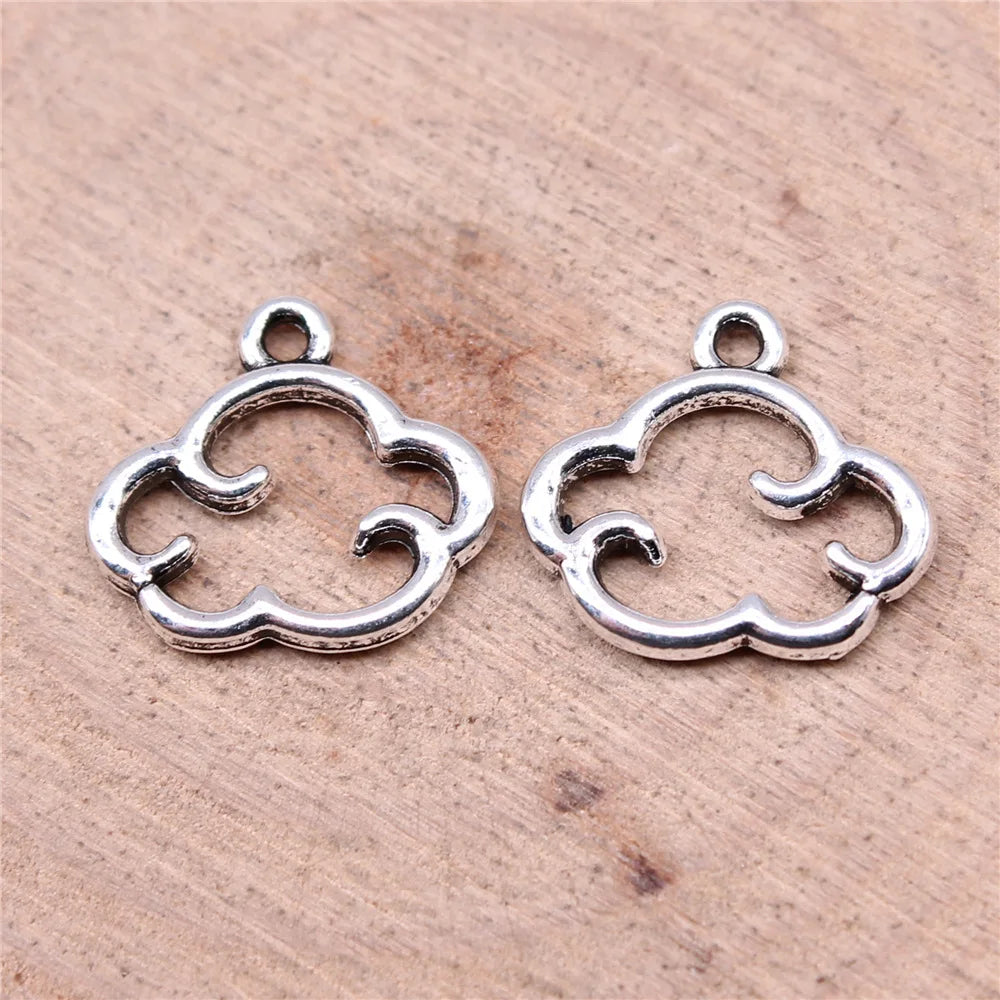 15x13mm 0.7g Antique Silver Zinc Alloy Hollow Cloud Charm Pendant for DIY Necklace Bracelet Making