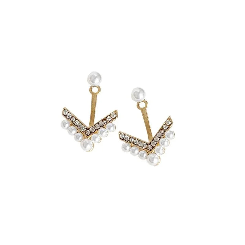 14K Gold Plated Alloy Pearl Triangle Stud Earrings, Style