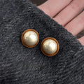 Hong Kong Style Round Geometric Flocked Pearl Stud Earrings For Women