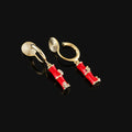 Elegant Red Enamel Bamboo Dangle Stud & Clip On No Piercing Alloy Zircon Oriental Earrings