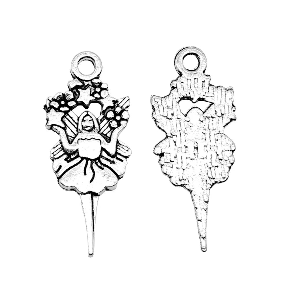 26x11mm 1.1g Antique Silver Zinc Alloy Star Angel Charm Pendant for DIY Jewelry and Craft Making