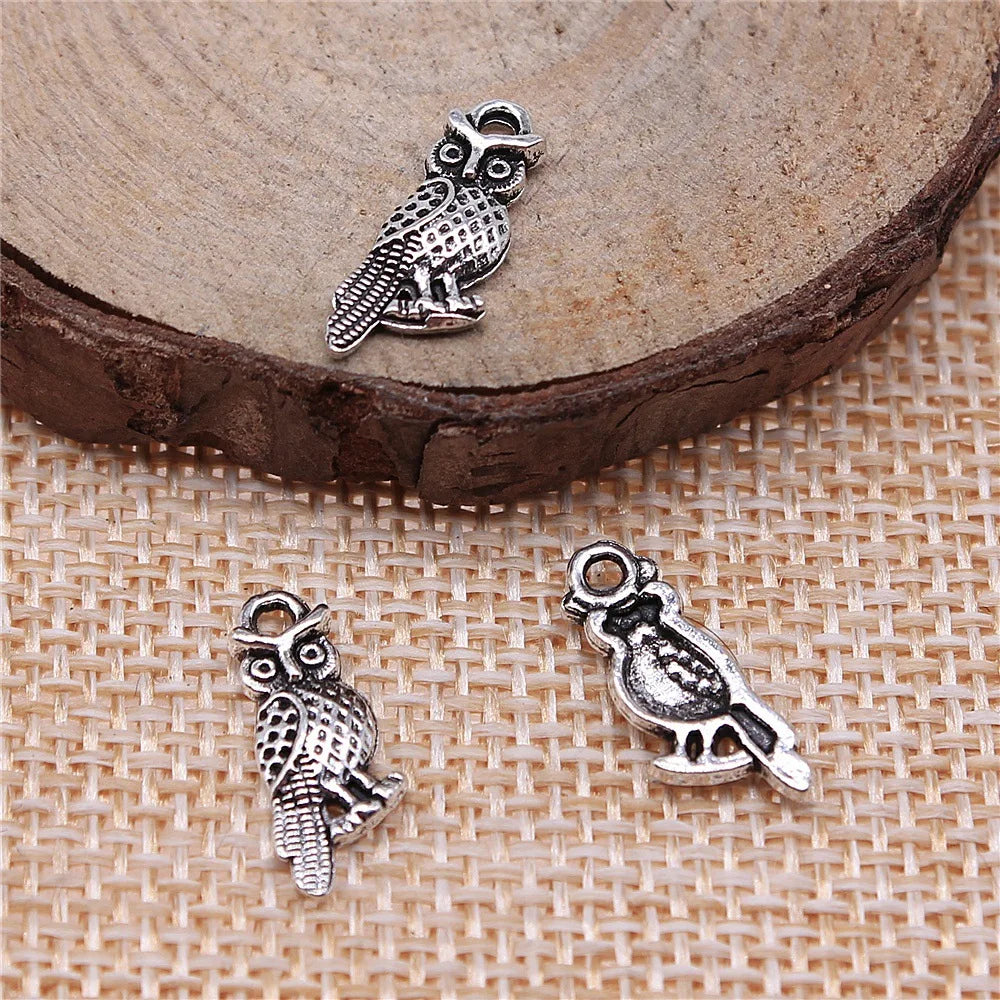 16x7mm 0.5g Antique Silver Zinc Alloy Owl Cat Charm Pendant for DIY Necklace Bracelet Jewelry Making