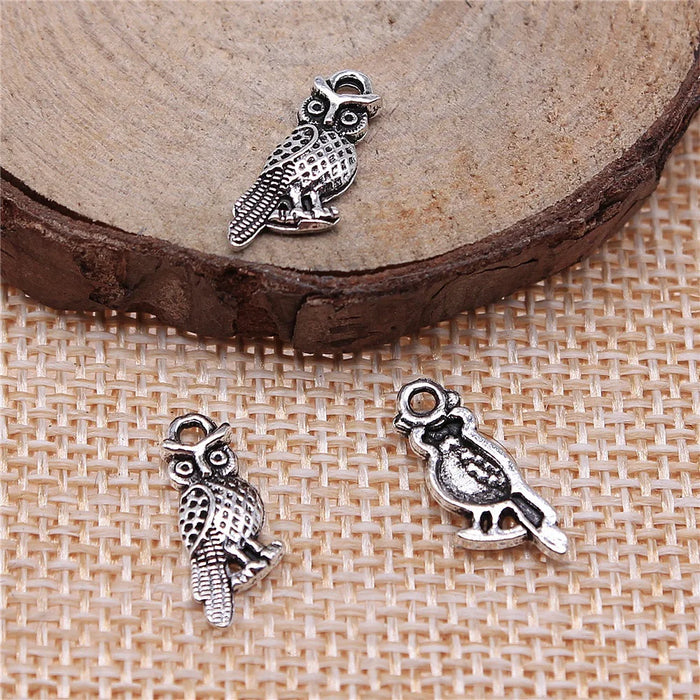 16x7mm 0.5g Antique Silver Zinc Alloy Owl Cat Charm Pendant for DIY Necklace Bracelet Jewelry Making