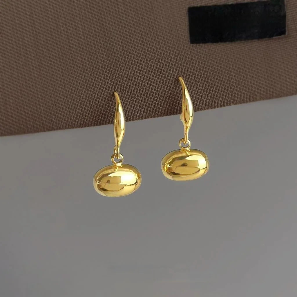 Eco Friendly Copper Oval Geometric Bead Drop Earrings For Women Light Luxury Minimalist