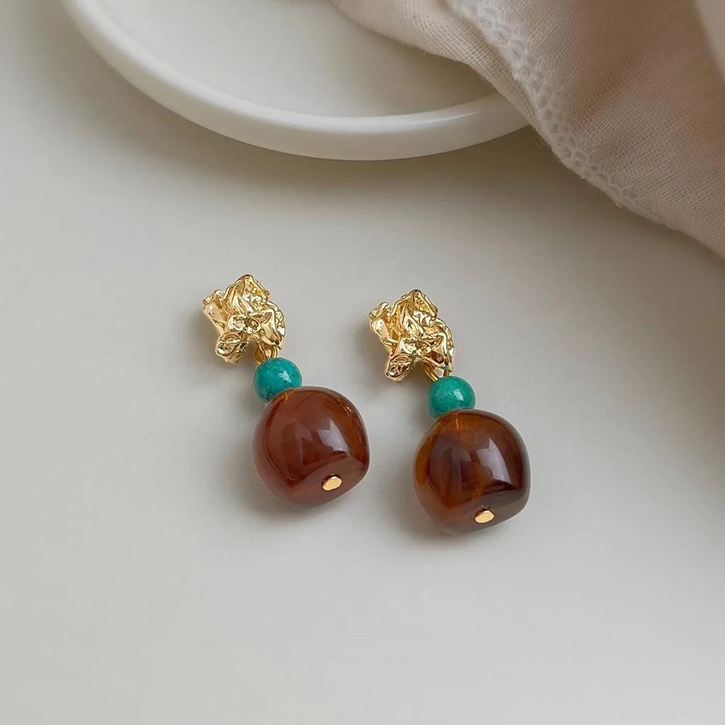 Vintage Maillard Hong Kong Style Synthetic Turquoise Resin Irregular Geometric Drop Earrings