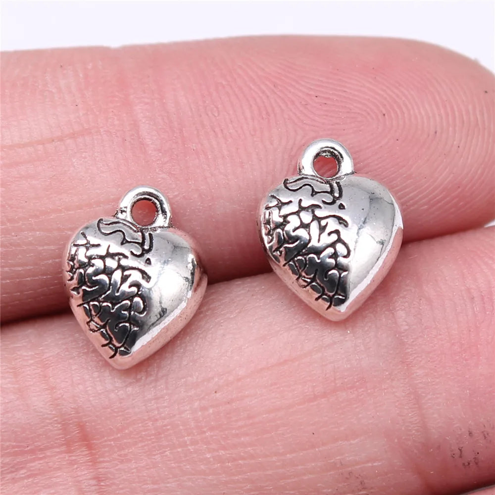 12x10mm 1.7g Antique Silver Zinc Alloy 3D Heart Charm Pendant for DIY Necklace Bracelet Making
