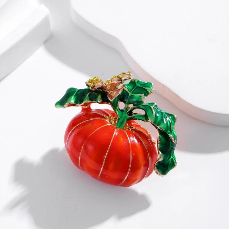 Luxury Enamel Pumpkin And Bee Brooch With Rhinestone Accents, Cute Lapel Pin Corsage Suit Accessory Gift