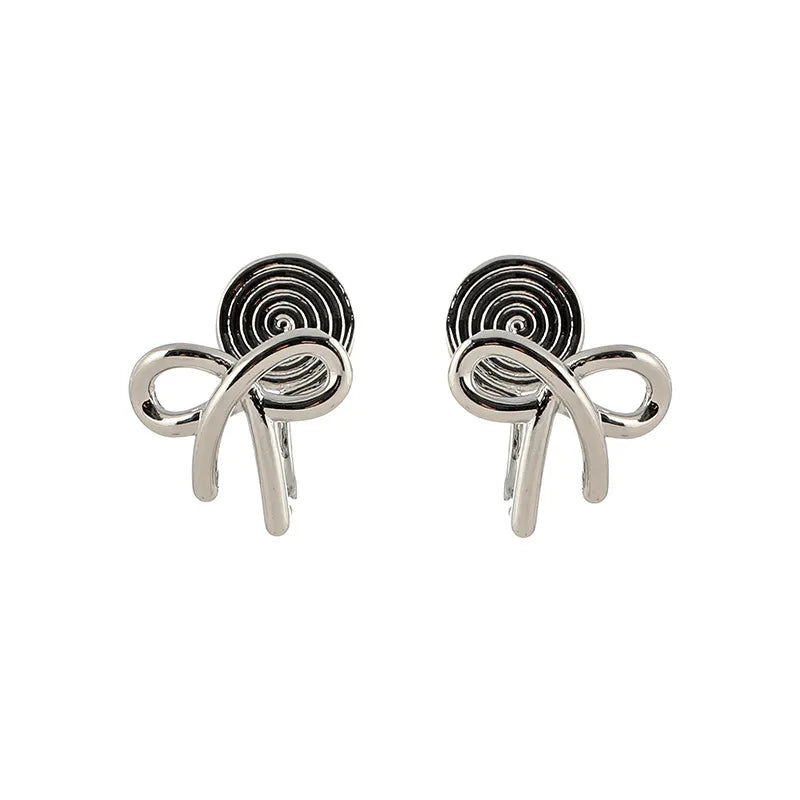 Elegant Silver Alloy Bow Knot Stud & Clip On No Piercing Minimalist Metal Ribbon Women's Earrings