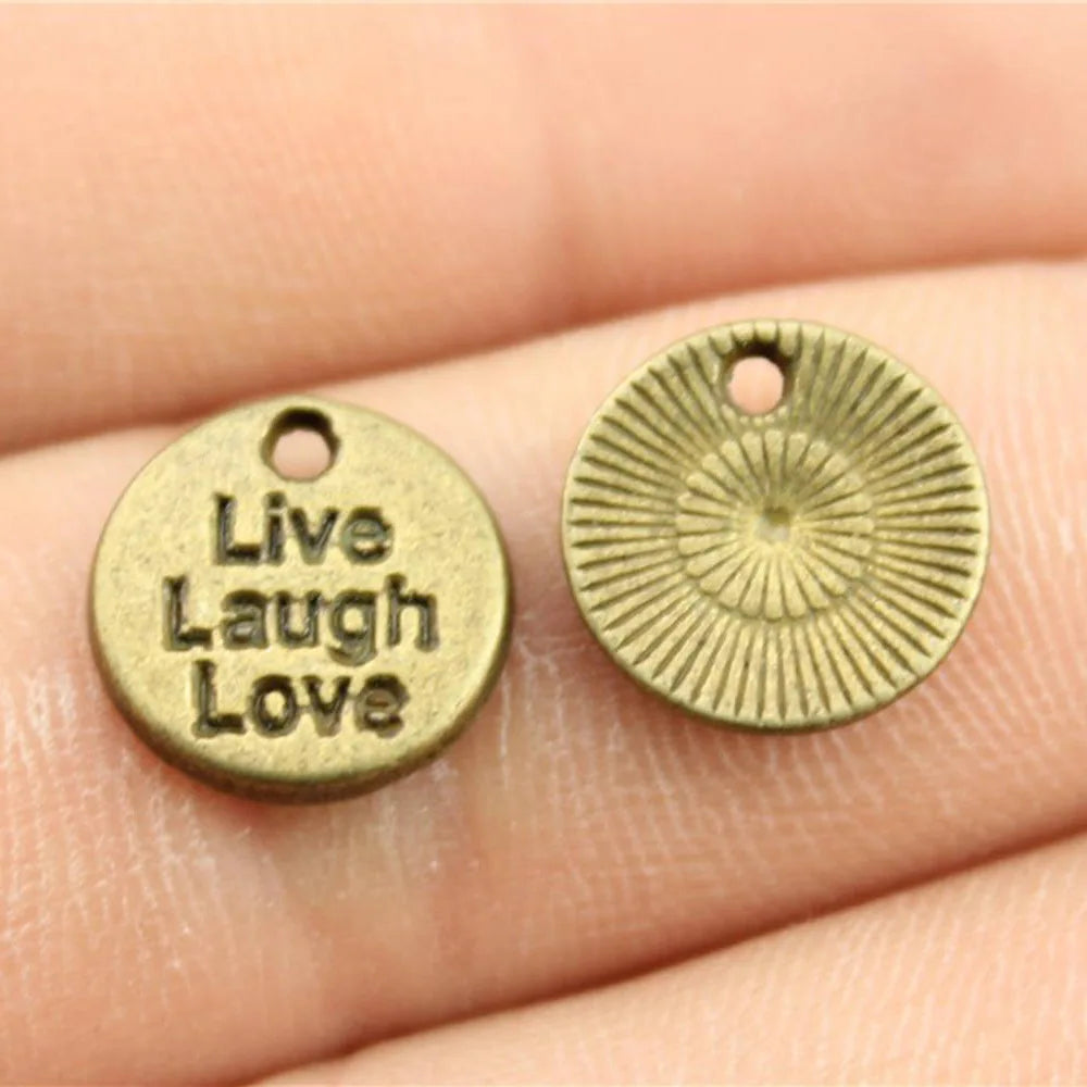 12mm 1g Multicolor Zinc Alloy Live Laugh Love Round Letter Charm Pendant for DIY Bracelet Making