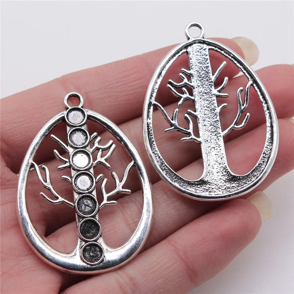 35x48mm 8g Antique Silver Tone Zinc Alloy 7 Chakra Tree of Life Hollow Charm Pendant for DIY Jewelry