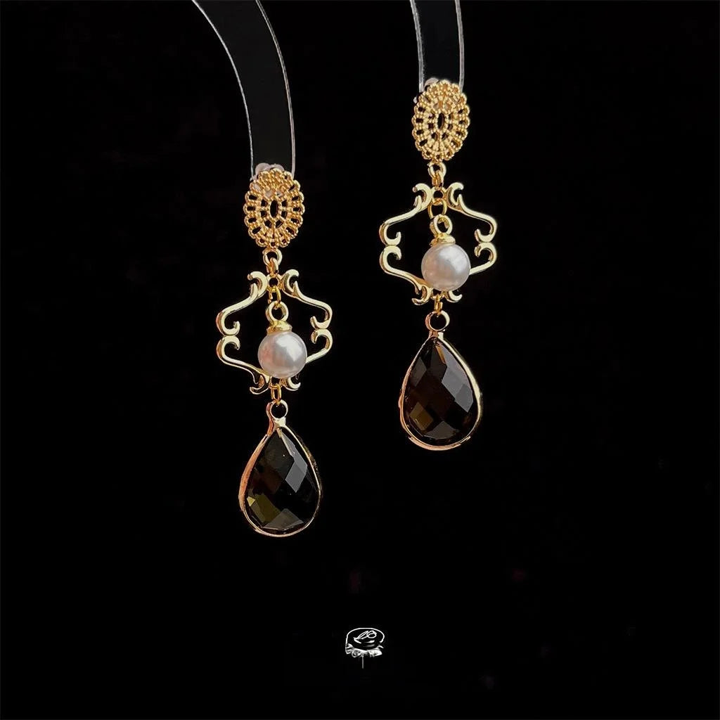 Vintage Palace Glass Crystal Handmade 14K Plated Copper Tassel Drop Earrings