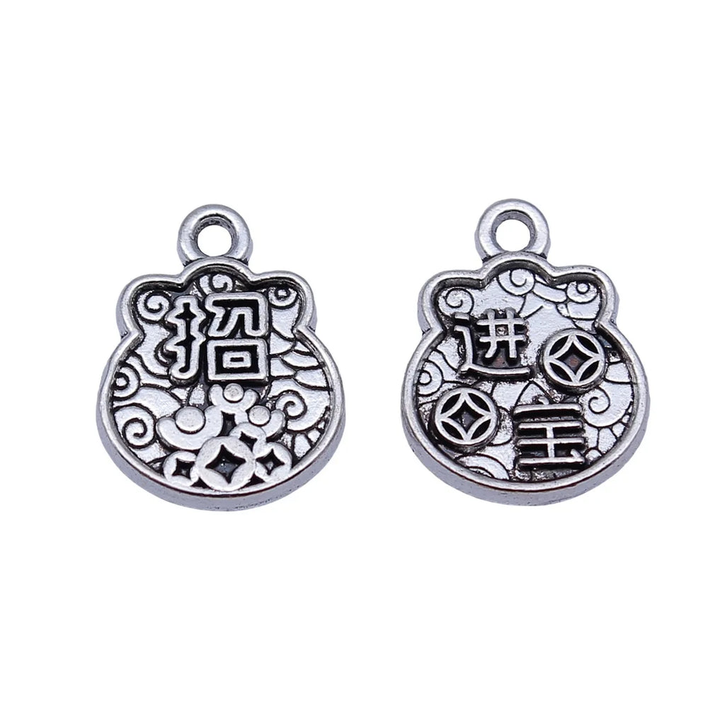 15x12mm 1.2g Antique Silver Zinc Alloy Chinese Lucky Wealth Symbol charm pendant for DIY jewelry