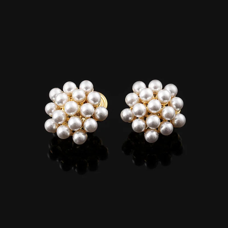Elegant Geometric Pearl Cluster Alloy Stud & Clip On No Piercing Women's Fashion Jewelry Earrings