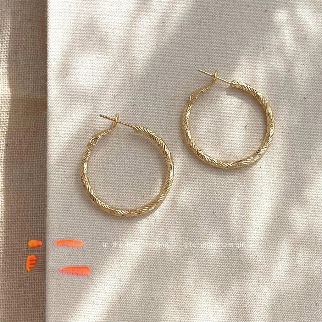 Luxury Geometric Metal Hoop Earrings With Textured Pattern Statement Style