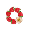 Cute Enamel Strawberry Wreath Brooch With Flower Rhinestone, Alloy Lapel Pin Corsage Suit Accessory Gift