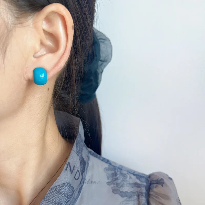 Elegant Lake Blue Enamel Bean Spiral Alloy Stud & Clip On No Piercing Women's Fashion Earrings