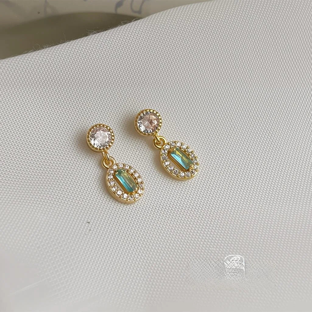 Elegant Aqua Blue Zircon Geometric Mini Copper Stud Earrings For Daily Wear