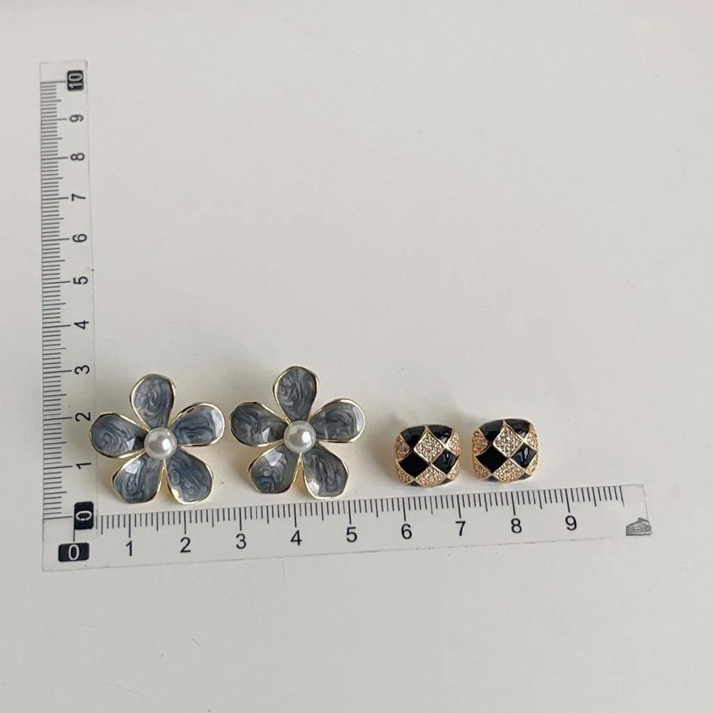Luxury Flower Stud Earrings 14K Plated Metal Drip Oil Fashion Jewelry