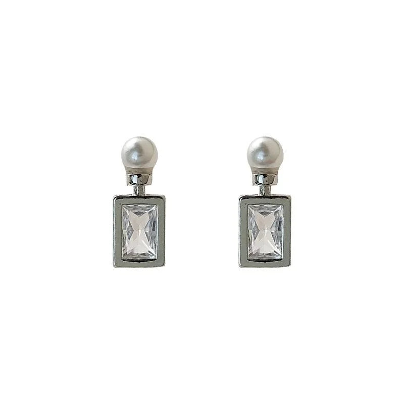 French Elegant Perfume Bottle Stud Earrings Copper Pearl Zircon Geometric Designer Jewelry