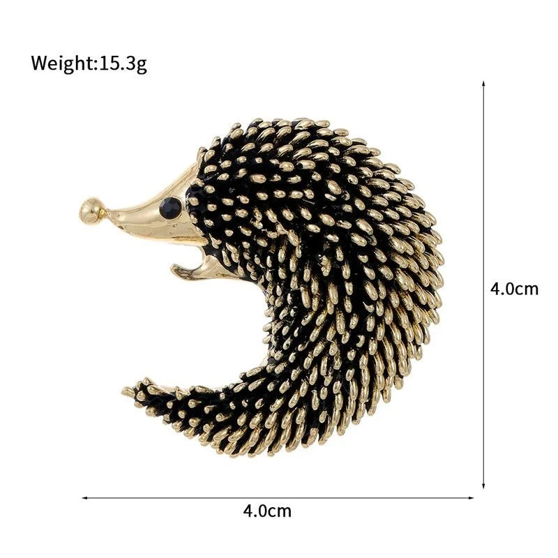 Cute Black Enamel Hedgehog Brooch Gold Alloy Rhinestone Animal Lapel Pin For Bags Suits And Gifts
