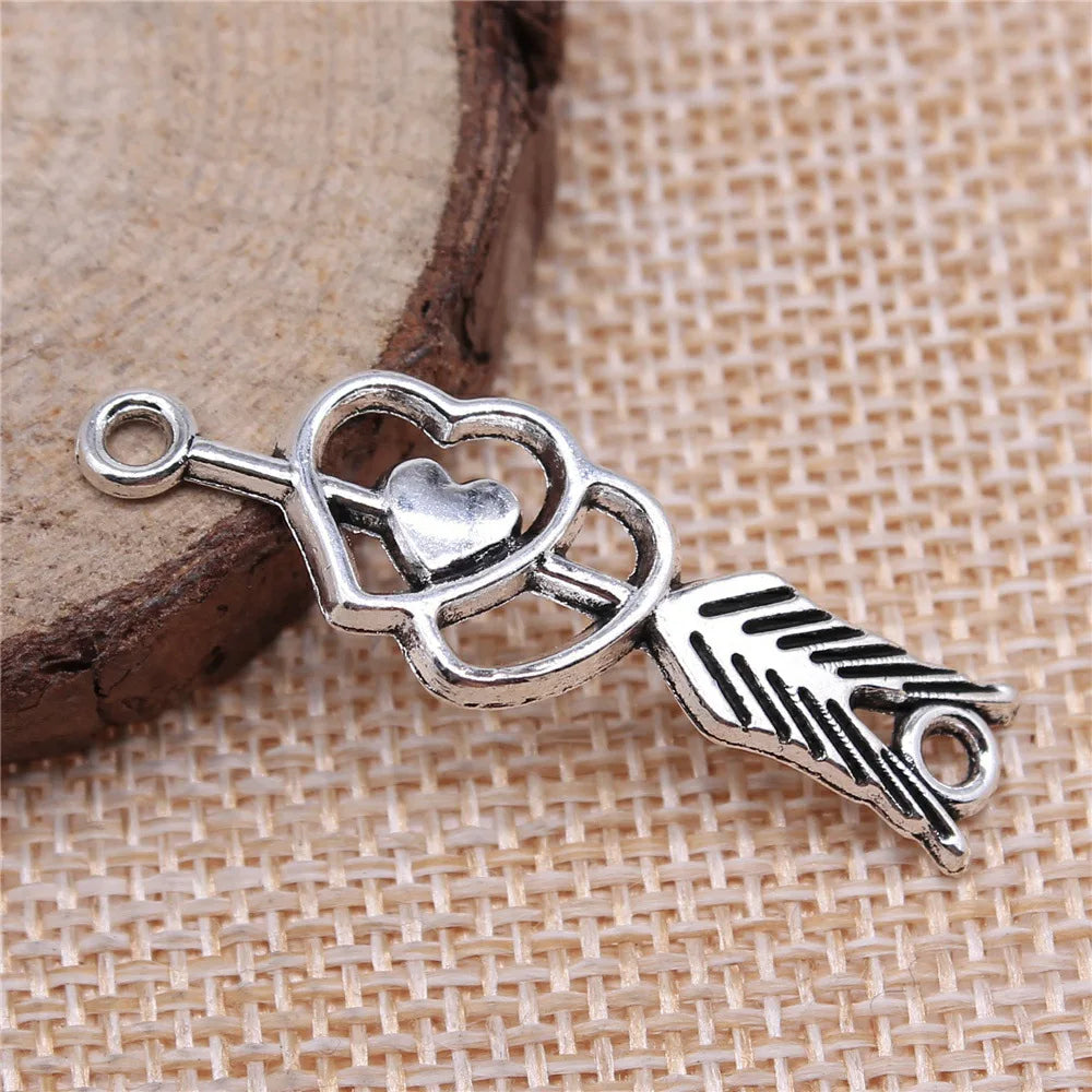 39x13mm 2.2g Antique Silver Zinc Alloy Arrow Through Heart Connector Charm for DIY Bracelet
