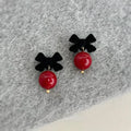 Chinese Style Flocked Bow Glass Ball Drop Earrings Vintage Elegant Jewelry