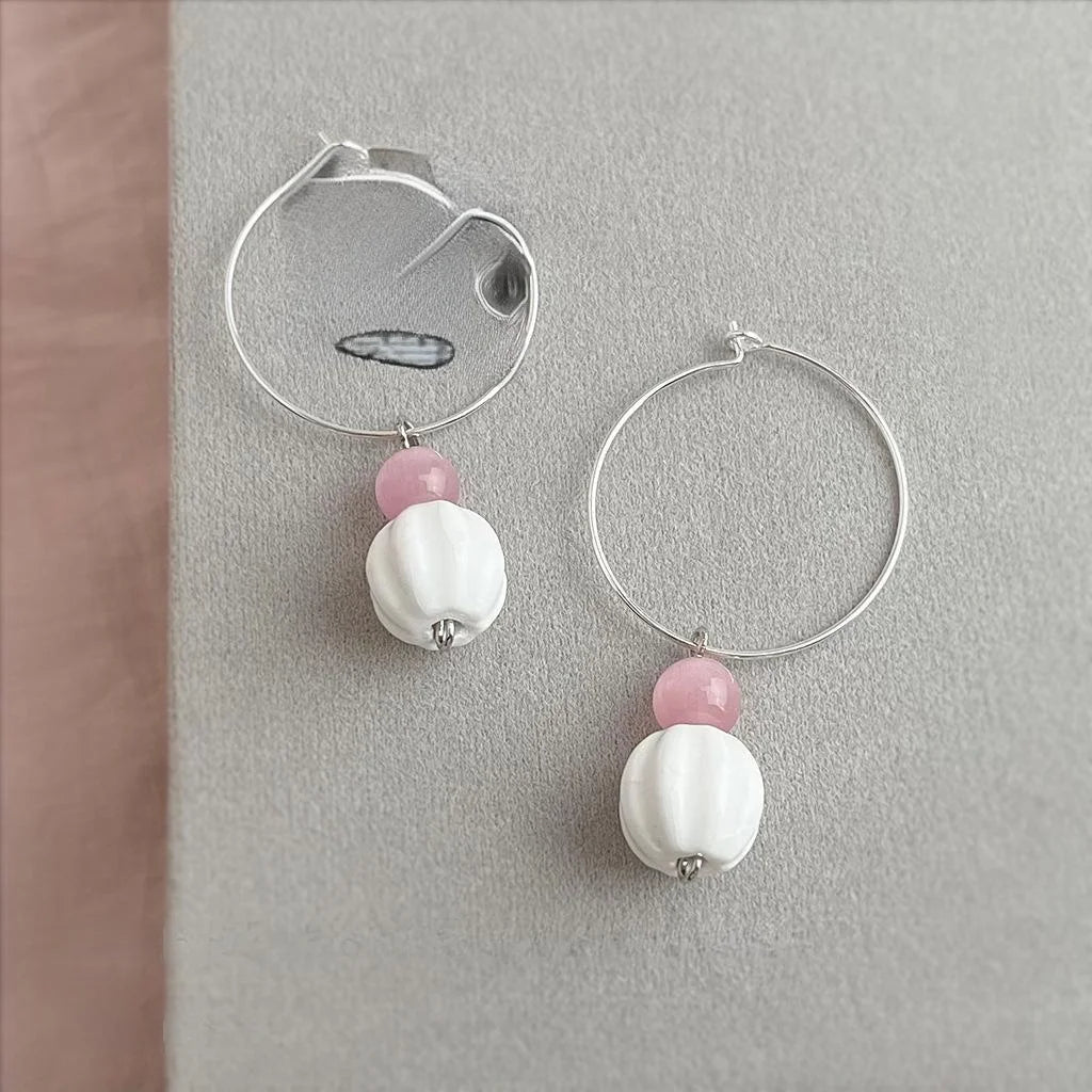 Handmade Designer Ceramic White Lotus Drop Earrings New Chinese Sweet Geometric Round Jewelry