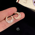 14K Gold Plated Copper Natural Shell Moon Star Micro Pave Zircon Luxury Stud Earrings